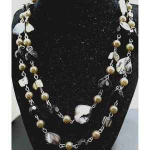 Black Gold Grey Silver Bead Necklace Faux Stone Facet Single Double Strand 20"